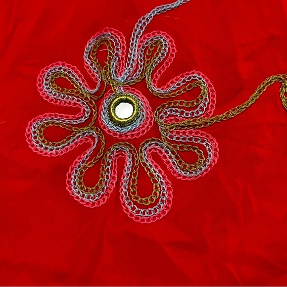 Poupette St Barth Off The Shoulder embroidered whimsical daisy flower M Red - Picture 14 of 16